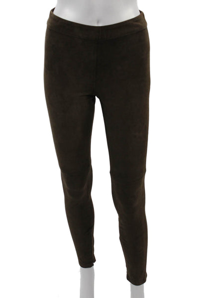 Elie Tahari Womens Ankle Jeggings Brown Suede Designer Size XS
