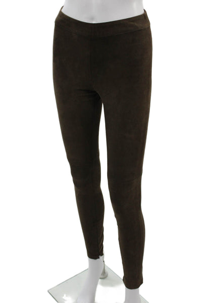 Elie Tahari Womens Ankle Jeggings Brown Suede Designer Size XS