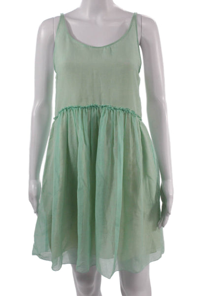 Dress Womens Slip Sundress Short Green Cotton Round Neck Sleeveless Size 0
