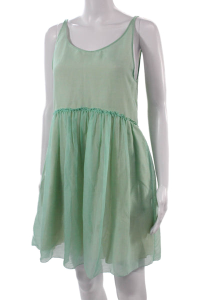 Dress Womens Slip Sundress Short Green Cotton Round Neck Sleeveless Size 0