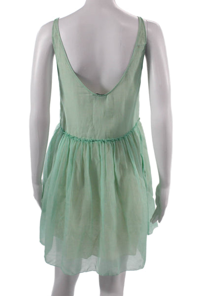 Dress Womens Slip Sundress Short Green Cotton Round Neck Sleeveless Size 0