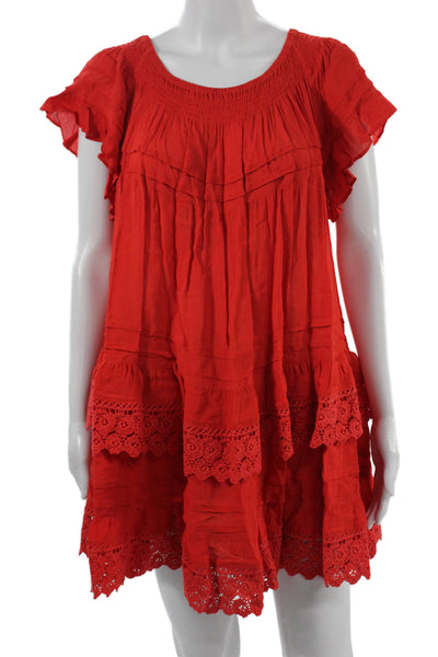 Muche Et Muchette Women Kaftan Trapeze Dress Red Viscose Boho Size One Size