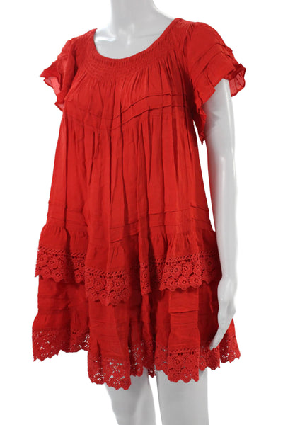 Muche Et Muchette Women Kaftan Trapeze Dress Red Viscose Boho Size One Size