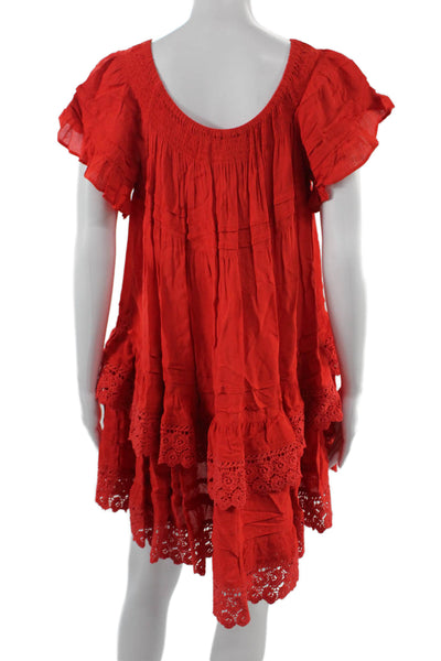 Muche Et Muchette Women Kaftan Trapeze Dress Red Viscose Boho Size One Size