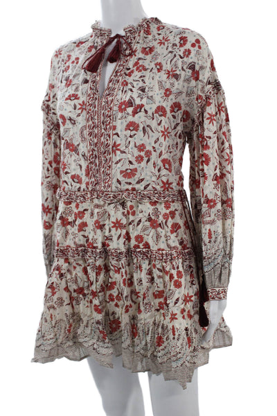 Ulla Johnson Women Shirt Dress Beige Floral High Neck Long Sleeve Cotton Size 0
