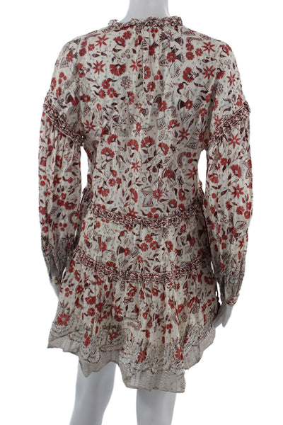 Ulla Johnson Women Shirt Dress Beige Floral High Neck Long Sleeve Cotton Size 0