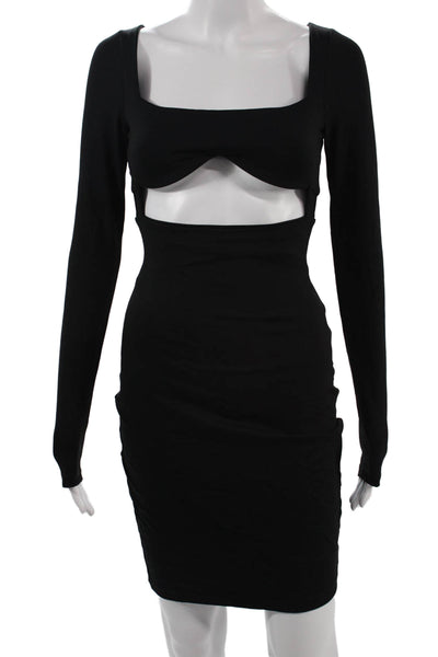 Susana Monaco Women Bodycon Mini Dress Black Long Sleeve Square Neck Size XS