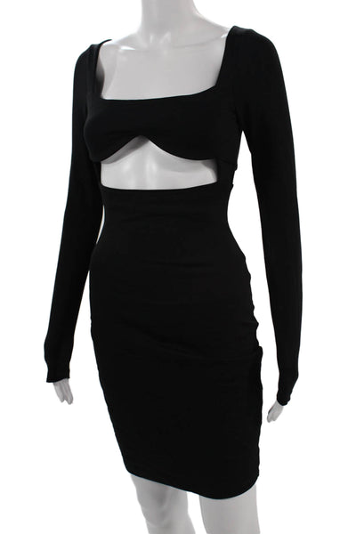Susana Monaco Women Bodycon Mini Dress Black Long Sleeve Square Neck Size XS