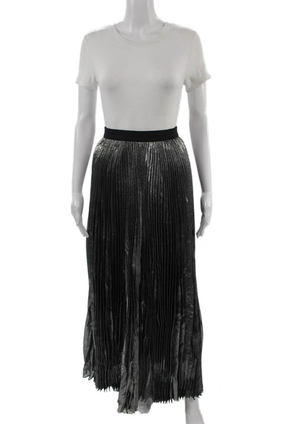 Rebecca Taylor Women Maxi Pleated Skirt Black Silk Metallic Size 0