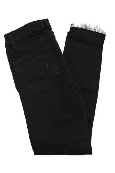 Paige Women Cropped Skinny Black Low Rise Jeans Grunge Size 23