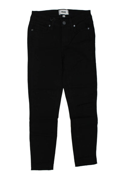 Paige Women Cropped Skinny Black Low Rise Jeans Grunge Size 23