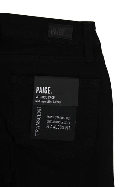 Paige Women Cropped Skinny Black Low Rise Jeans Grunge Size 23