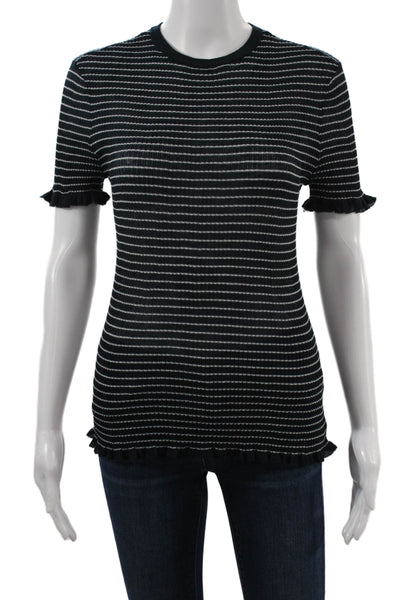 Zara Womens Basic Black Striped Short Sleeve Crew Neck T-Shirt Size M