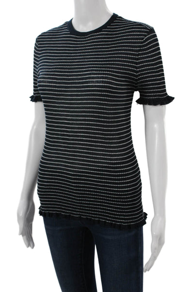 Zara Womens Basic Black Striped Short Sleeve Crew Neck T-Shirt Size M