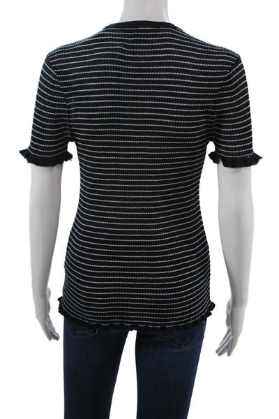 Zara Womens Basic Black Striped Short Sleeve Crew Neck T-Shirt Size M
