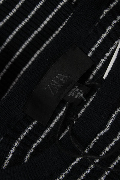 Zara Womens Basic Black Striped Short Sleeve Crew Neck T-Shirt Size M