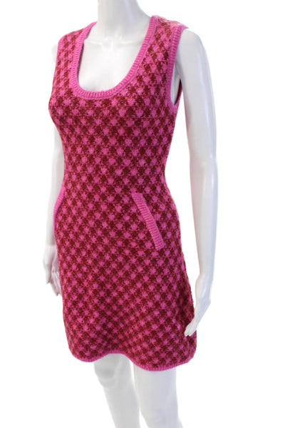 Zara Womens Mini Sleeveless Argyle Sweater Dress Pink Size S