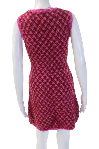 Zara Womens Mini Sleeveless Argyle Sweater Dress Pink Size S