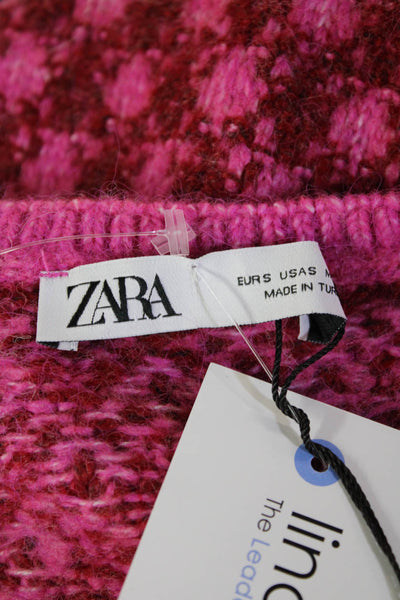 Zara Womens Mini Sleeveless Argyle Sweater Dress Pink Size S