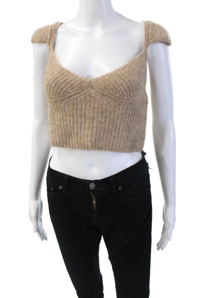 Zara Womens Cropped V Neck Sleeveless Tank Beige Alpaca Wool Blend Size S