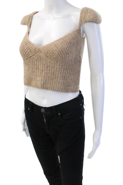 Zara Womens Cropped V Neck Sleeveless Tank Beige Alpaca Wool Blend Size S