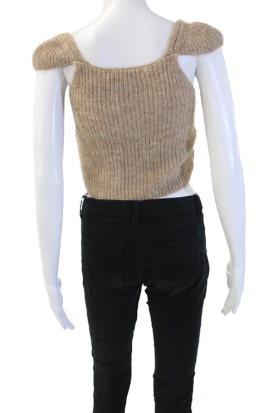 Zara Womens Cropped V Neck Sleeveless Tank Beige Alpaca Wool Blend Size S