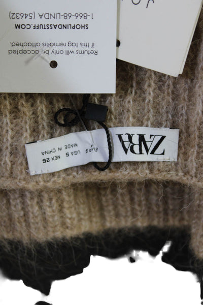 Zara Womens Cropped V Neck Sleeveless Tank Beige Alpaca Wool Blend Size S