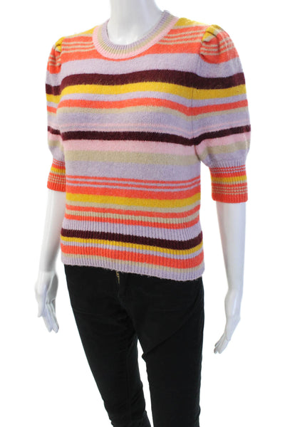 Zara Unisex Pullover Sweater Orange Striped Crew Neck 3/4 Sleeve Size S