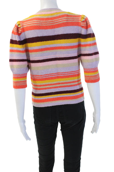 Zara Unisex Pullover Sweater Orange Striped Crew Neck 3/4 Sleeve Size S