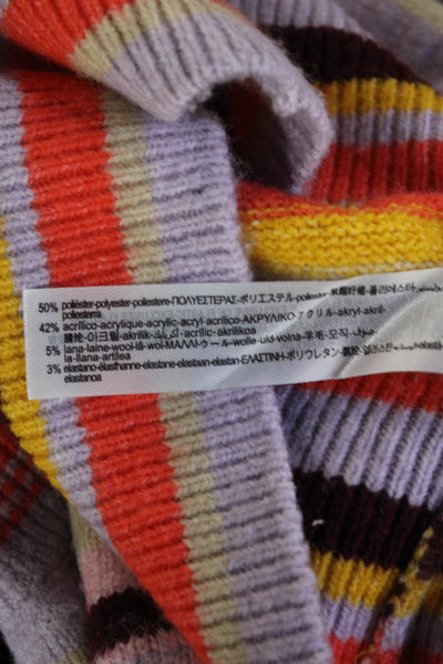 Zara Unisex Pullover Sweater Orange Striped Crew Neck 3/4 Sleeve Size S