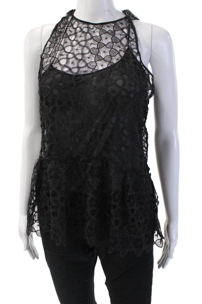 Zara Women Black Geometric High Neck Sleeveless Tank 100% Polyester Size S