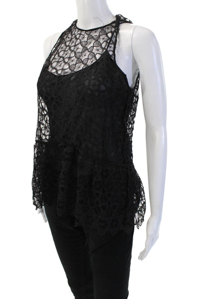 Zara Women Black Geometric High Neck Sleeveless Tank 100% Polyester Size S