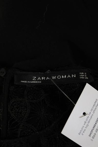 Zara Women Black Geometric High Neck Sleeveless Tank 100% Polyester Size S