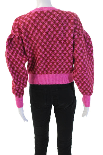 Zara Unisex Cardigan Pink Check Button Crew Neck Long Sleeve Size S