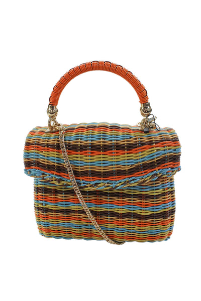Zara Woman Womens Woven Striped Chain Strap Purse Multicolor