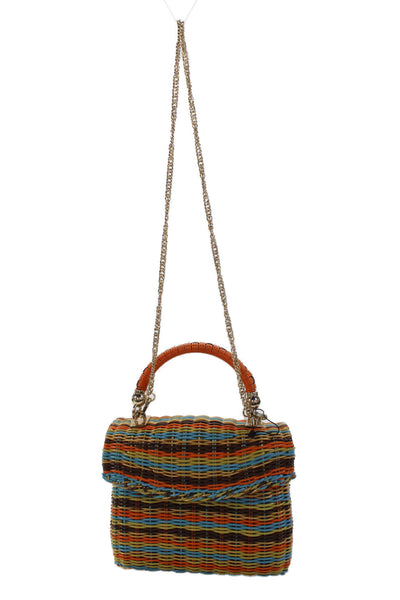 Zara Woman Womens Woven Striped Chain Strap Purse Multicolor