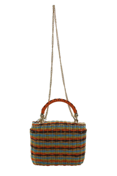 Zara Woman Womens Woven Striped Chain Strap Purse Multicolor