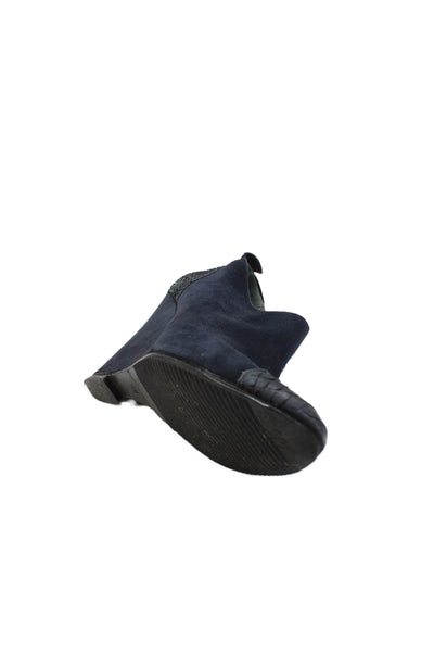 Tibi Womens Suede Ruffle Detail Wedge Heels Dark Blue Size 10