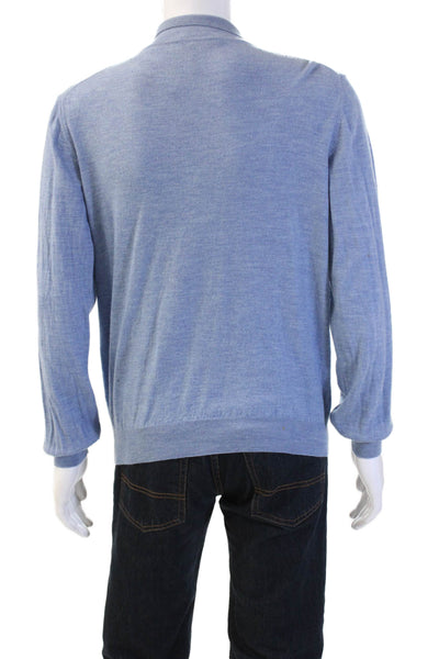 Enzo Mantovani Mens Point Collar Polo Merino Wool Blue Button Sweater Size XL