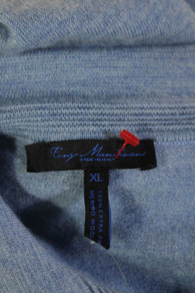 Enzo Mantovani Mens Point Collar Polo Merino Wool Blue Button Sweater Size XL