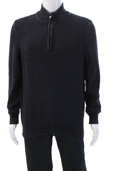 Calvin Klein Jeans Mens Herringbone Mock Neck Sweater Dark Blue Cotton Size M