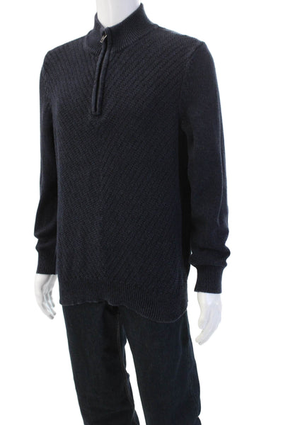 Calvin Klein Jeans Mens Herringbone Mock Neck Sweater Dark Blue Cotton Size M