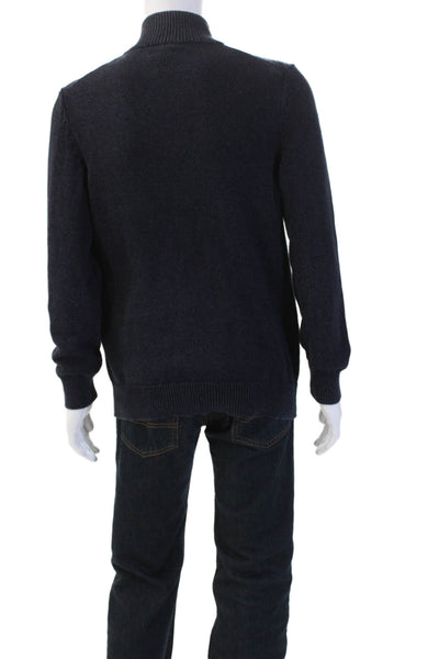Calvin Klein Jeans Mens Herringbone Mock Neck Sweater Dark Blue Cotton Size M