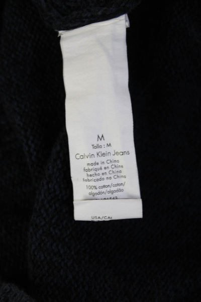 Calvin Klein Jeans Mens Herringbone Mock Neck Sweater Dark Blue Cotton Size M