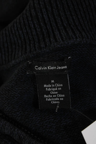 Calvin Klein Jeans Mens Herringbone Mock Neck Sweater Dark Blue Cotton Size M