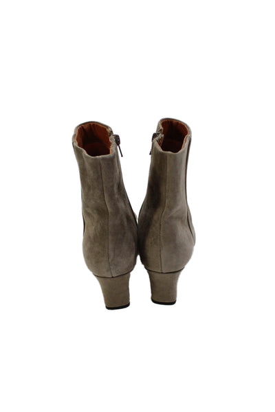 Andre Assous Womens Side Zip Block Heel Pointed Toe Booties Brown Suede Size 6.5