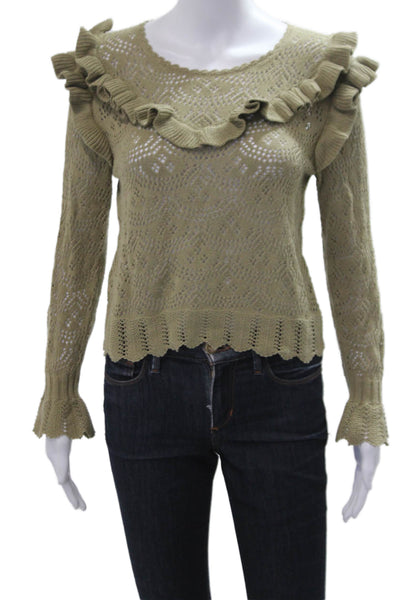 Love Shack Fancy Unisex Green Pullover Sweater Bohemian Round Neck Size XS