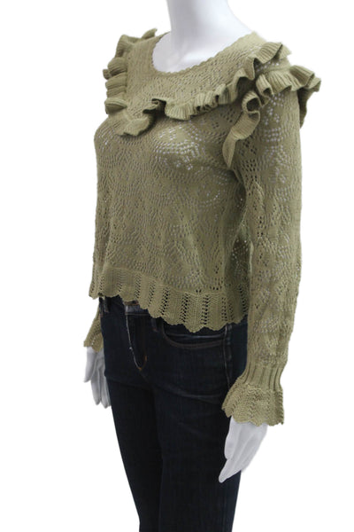 Love Shack Fancy Unisex Green Pullover Sweater Bohemian Round Neck Size XS