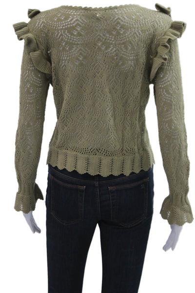 Love Shack Fancy Unisex Green Pullover Sweater Bohemian Round Neck Size XS