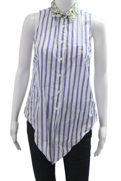 Equipment Femme Womens Sleeveless Button Up Blouse Striped Blue Size XS